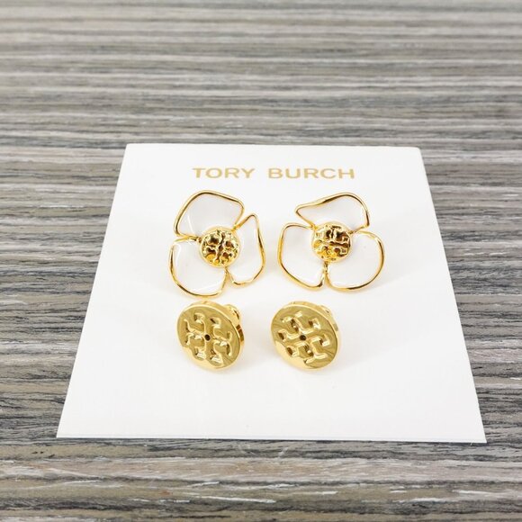 Tory Burch Fleur Flower Stud Earrings White OS - Picture 3 of 9